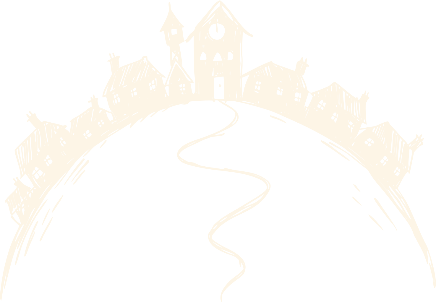 Agentown Hilltop Town logo, a hand drawn pen and ink village skyline on a hill crest