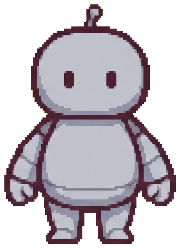 Pixel-art grey robot character Otto, an unassigned Agentown resident, waving hello